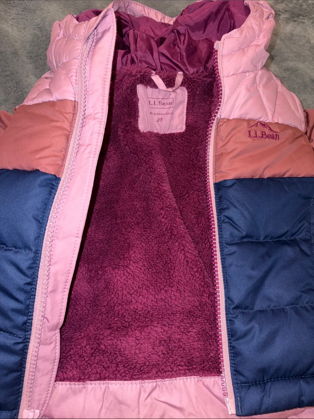 L.L. Bean Toddler Girls Colorblock down lot Puffer Jacket